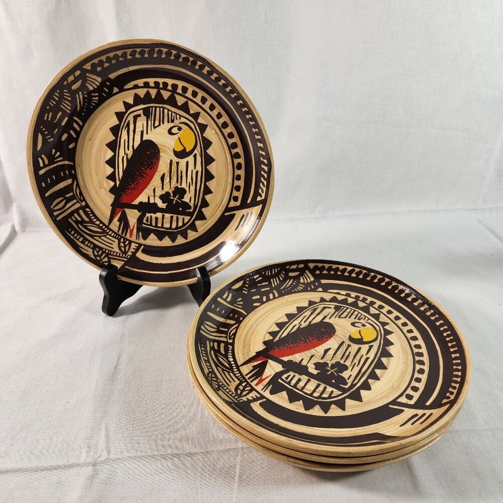 Disney Parks 4 PIECE Set Enchanted Tiki Room 9" Bamboo Jose The Parrot Plate EUC